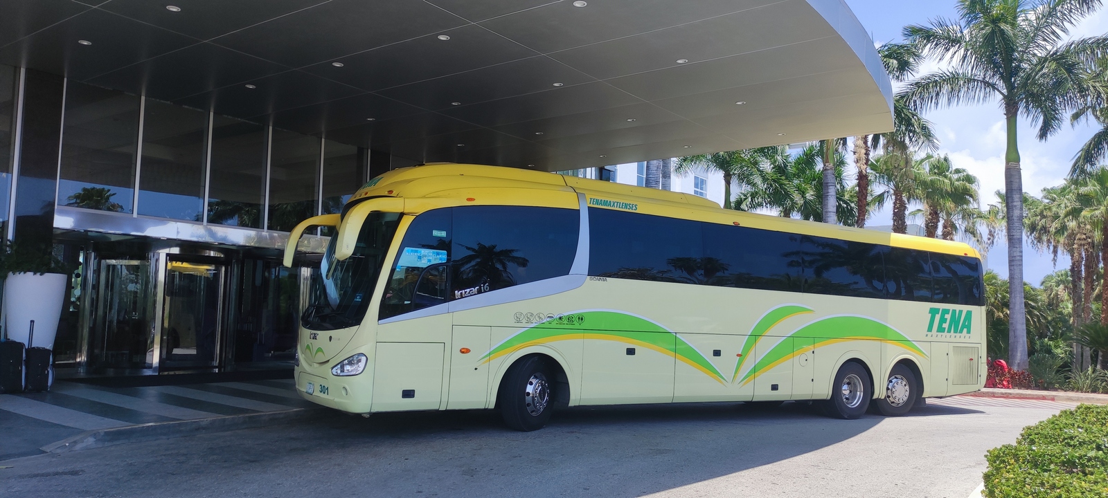 Luxury motor coach at a resort